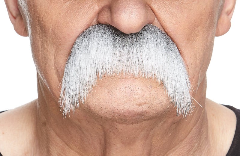 Mustaches Self Adhesive Fake Mustache, Novelty, Horseshoe False Facial Hair, Costume Accessory for Adults, Gray with White Color - Image 1